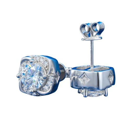 Moissanite Windmill Halo Earrings