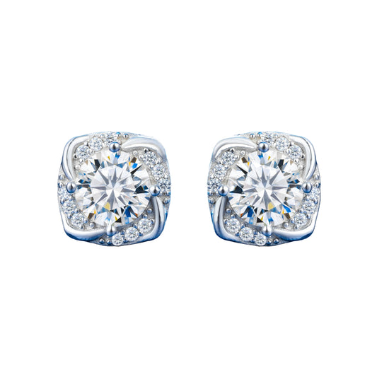Moissanite Windmill Halo Earrings